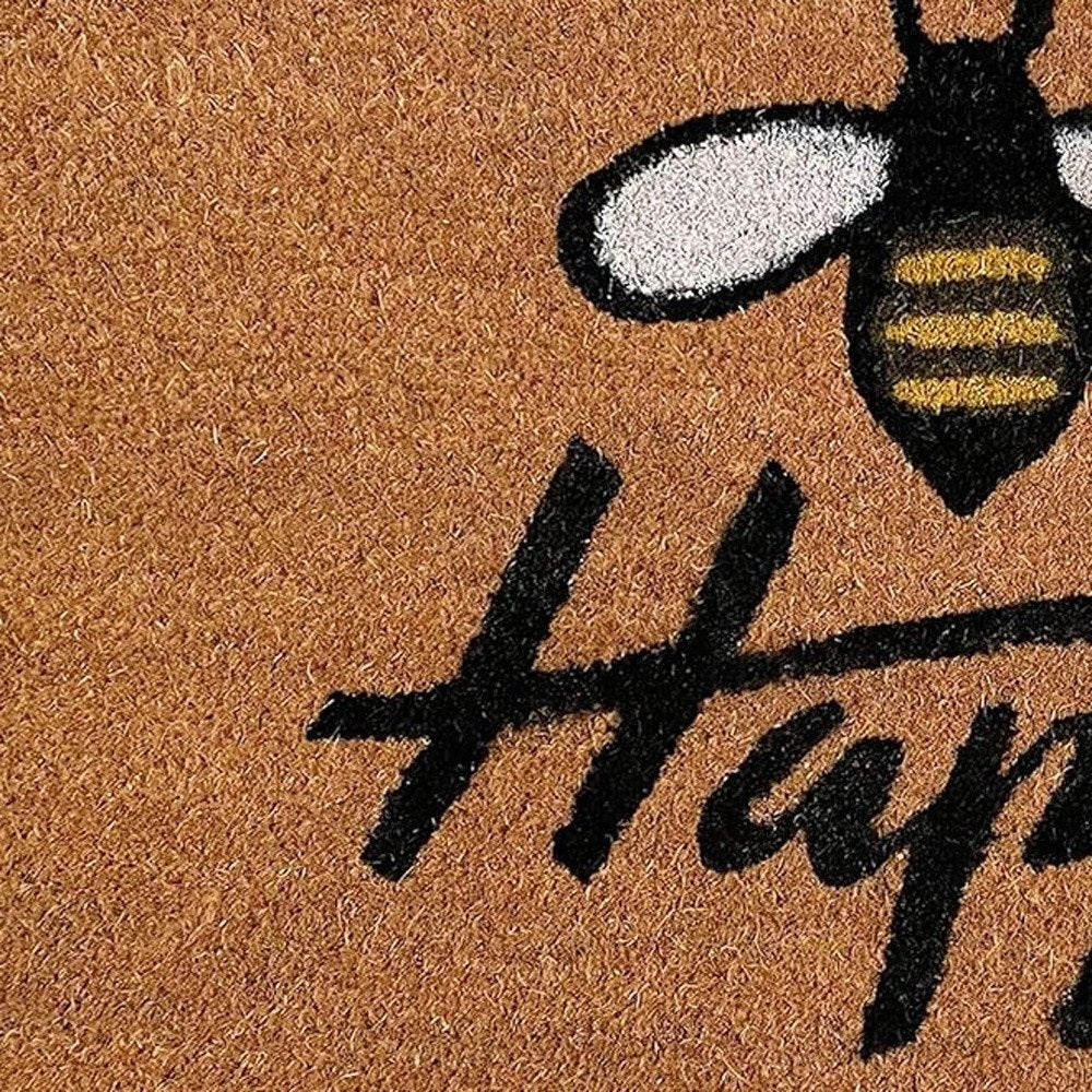 24" X 36" Natural and Black Coir Bumblee Bee Happy Outdoor Door Mat