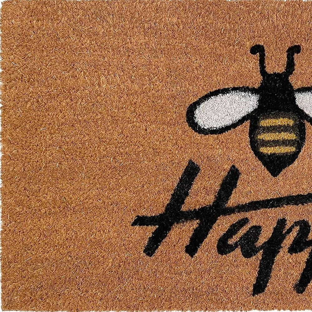 24" X 36" Natural and Black Coir Bumblee Bee Happy Outdoor Door Mat
