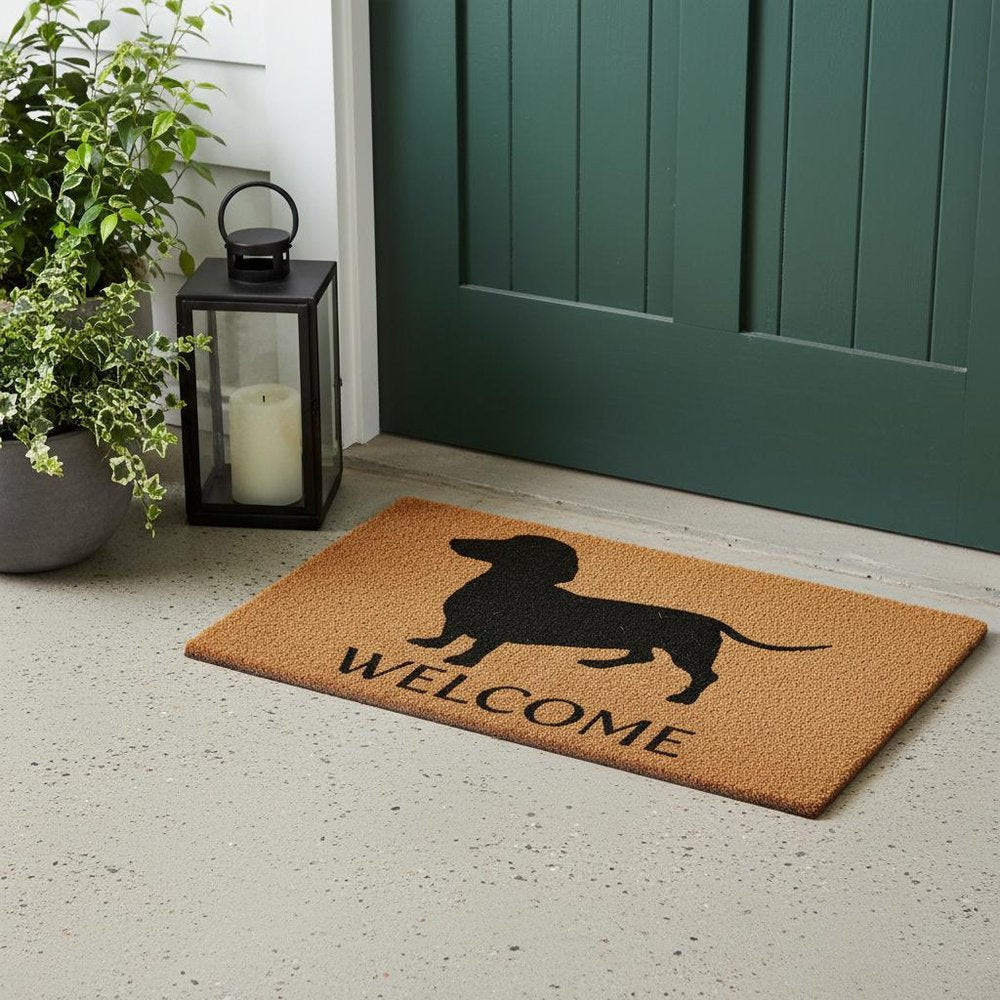17" X 29" Natural and Black Coir Dachshund Welcome Outdoor Door Mat