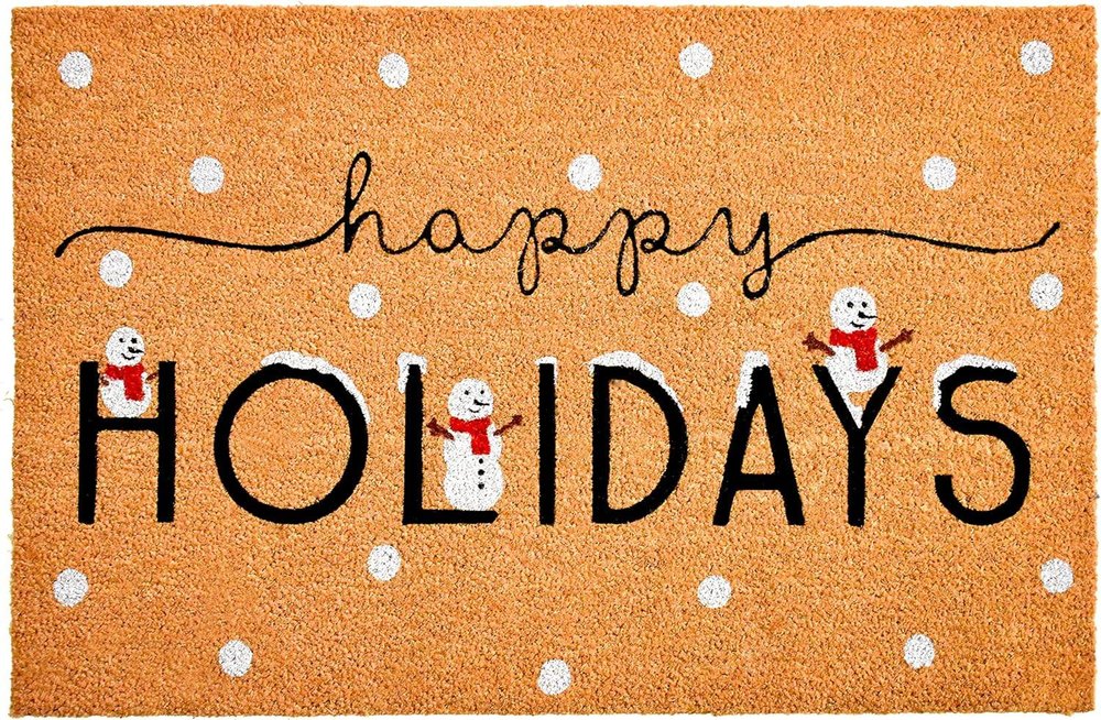 24" X 36" Natural Black and White Coir Happy Holidays Outdoor Christmas Door Mat