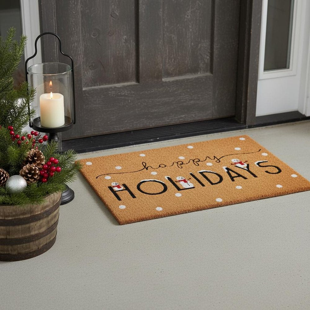 17" X 29" Natural Black and White Coir Happy Holidays Outdoor Christmas Door Mat