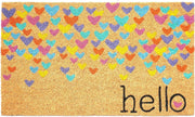 17" X 29" Natural Blue and Yellow Coir Heart Outdoor Valentine's Day Door Mat