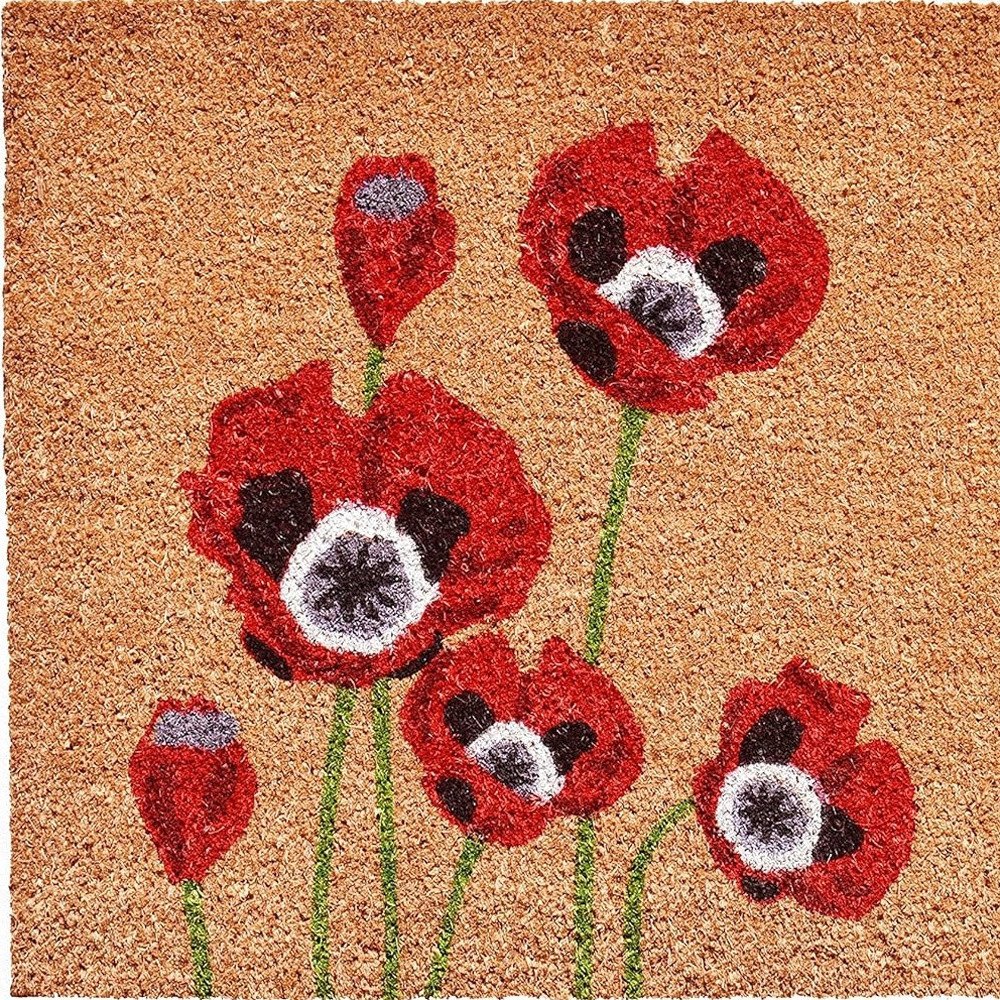 24" X 36" Natural And Red Coir Floral Outdoor Door Mat