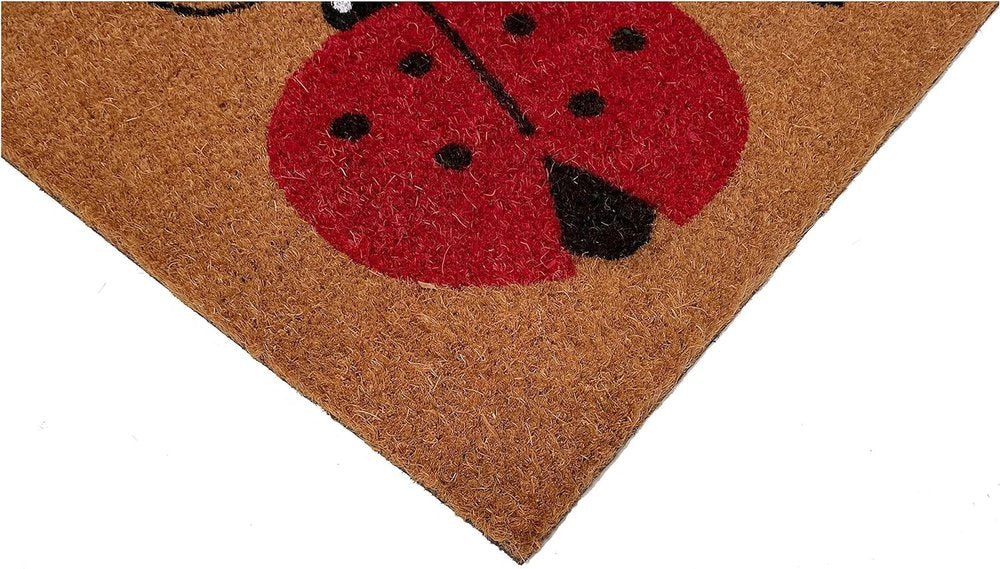 17" X 29" Brown And Red Ladybug Welcome Outdoor Coir Door Mat