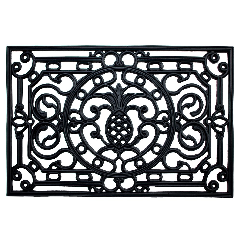 24" X 36" Black Pineapple And Scrollwork Outdoor Rubber Door Mat