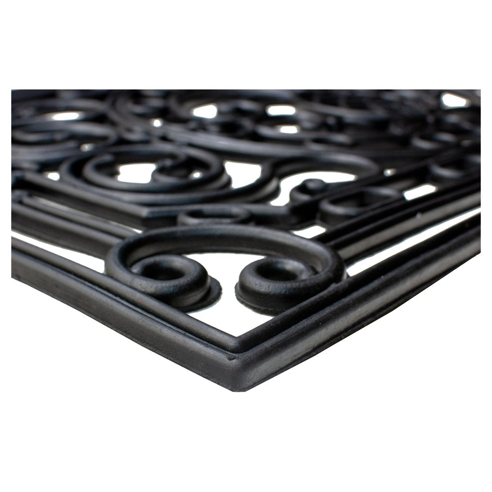 24" X 36" Black Pineapple And Scrollwork Outdoor Rubber Door Mat