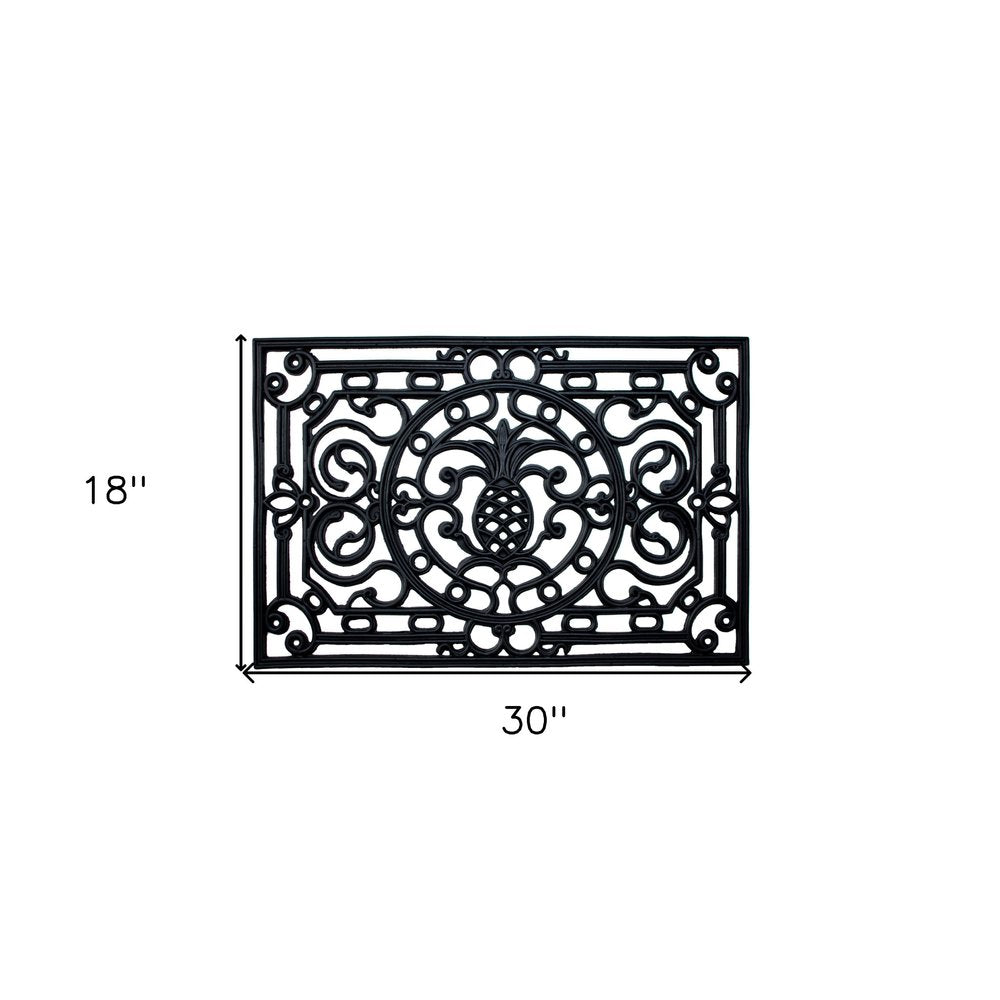24" X 36" Black Pineapple And Scrollwork Outdoor Rubber Door Mat