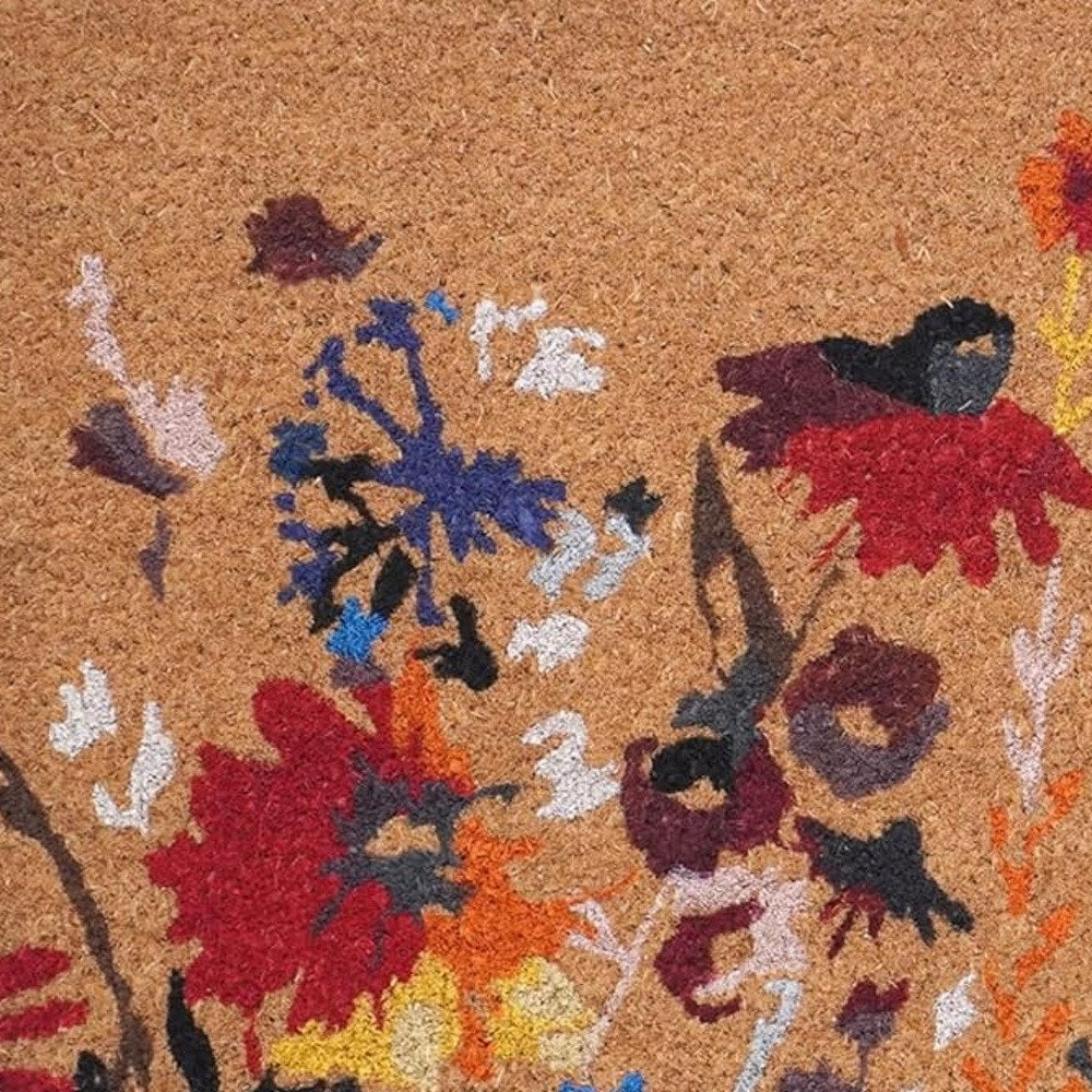 24" X 36" Natural Red and Yellow Coir Floral Outdoor Door Mat