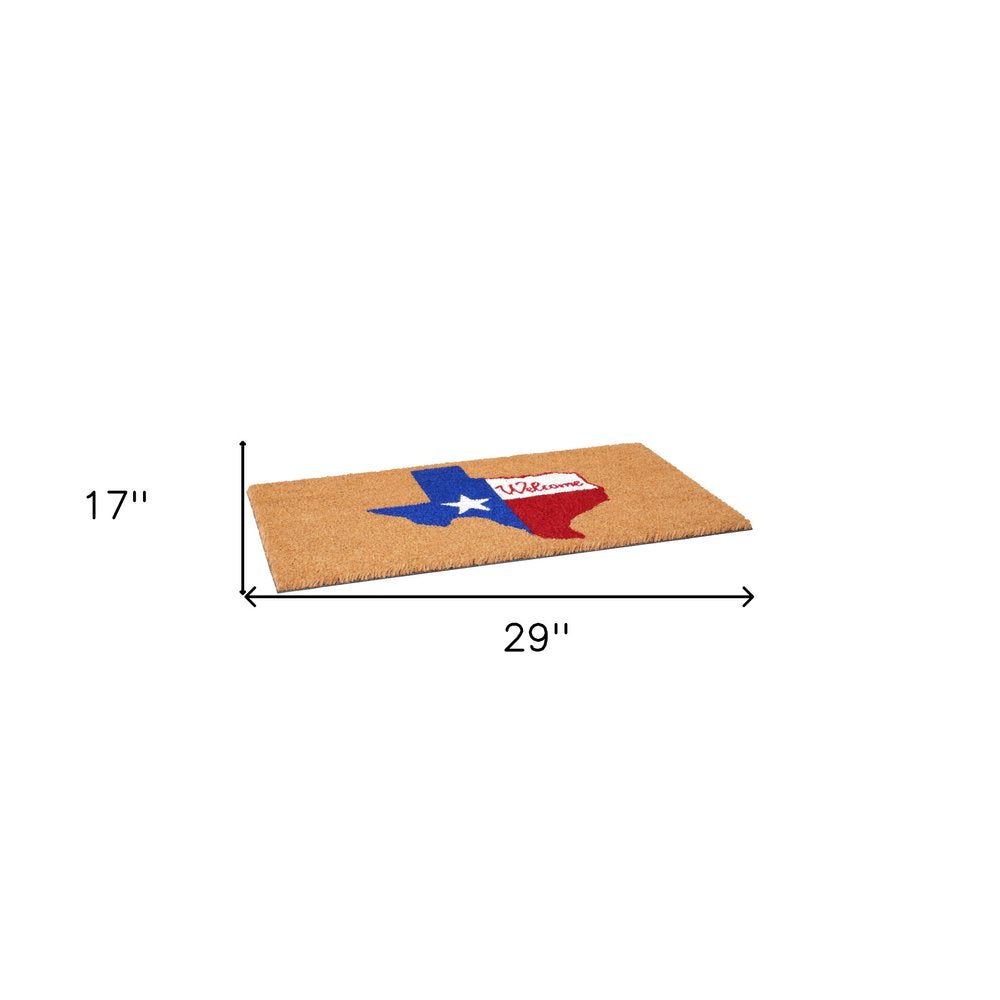 24" X 36" Natural Red White and Blue Coir Texas Outdoor Door Mat