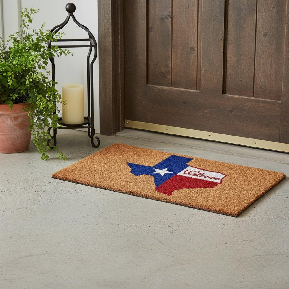 24" X 36" Natural Red White and Blue Coir Texas Outdoor Door Mat