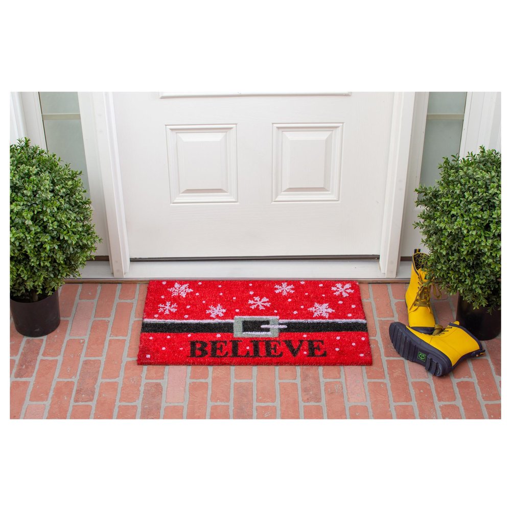 24" X 36" Red And Black Coir Snowflake Outdoor Christmas Door Mat