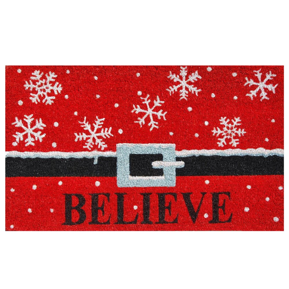 24" X 36" Red And Black Coir Snowflake Outdoor Christmas Door Mat