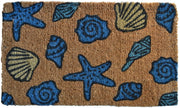 18" X 30" Blue and Brown Coir Seashells Outdoor Door Mat