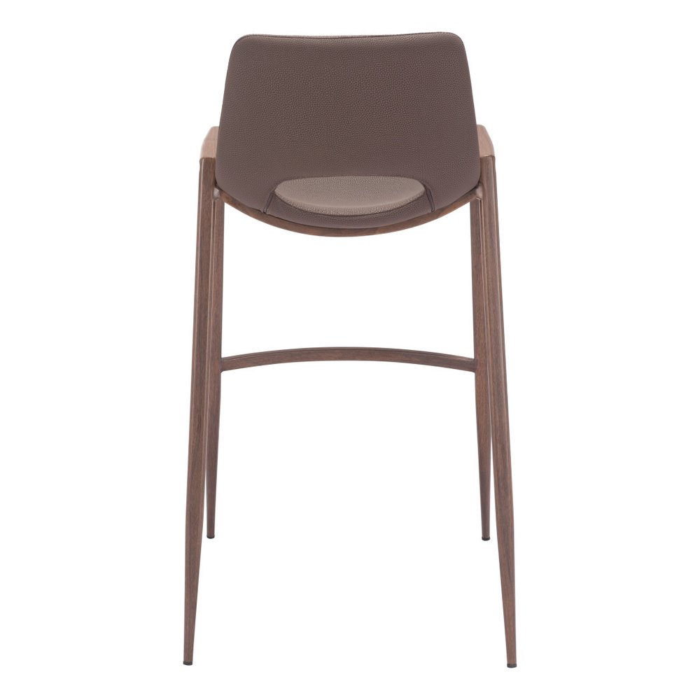 Set of Two 30" Brown Faux Leather And Steel Low Back Bar Height Bar Chairs
