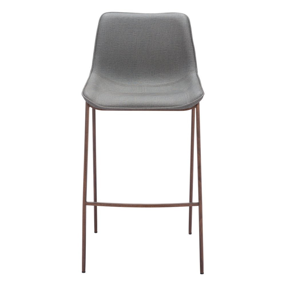 Set of Two 30" Slate Gray and Brown Faux Leather and Steel Bar Height Bar Chairs
