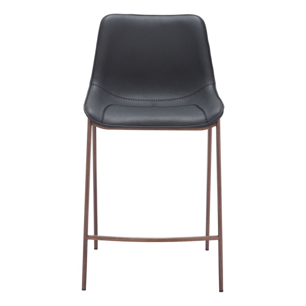Set of Two 26" Black And Brown Faux Leather And Steel Counter Height Bar Chairs