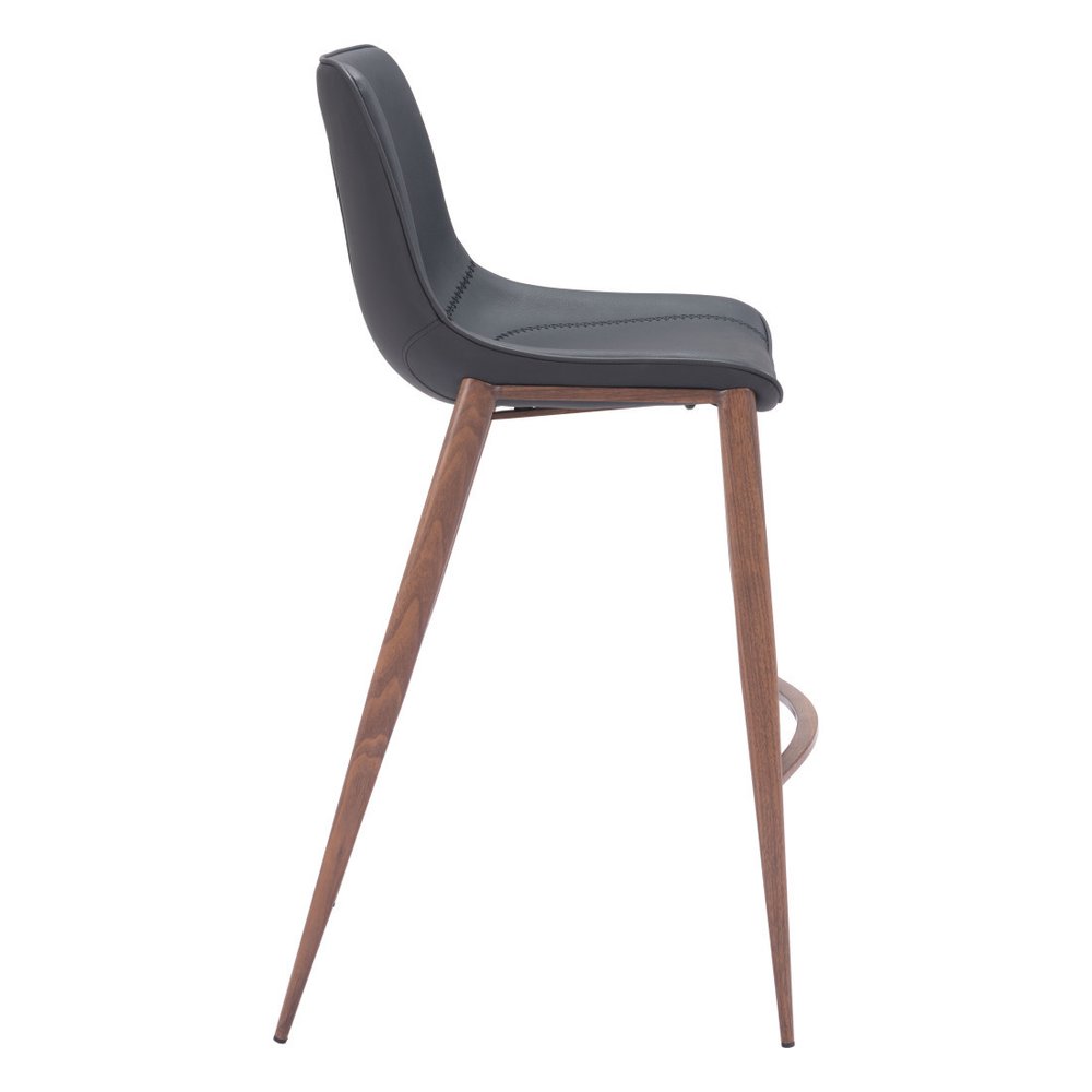 Set of Two 30" Black And Brown Faux Leather And Steel Bar Height Bar Chairs