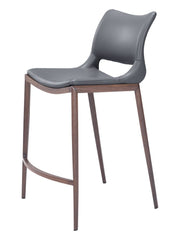Set of Two 25" Dark Gray and Brown Faux Leather and Steel Low Back Counter Height Bar Chairs