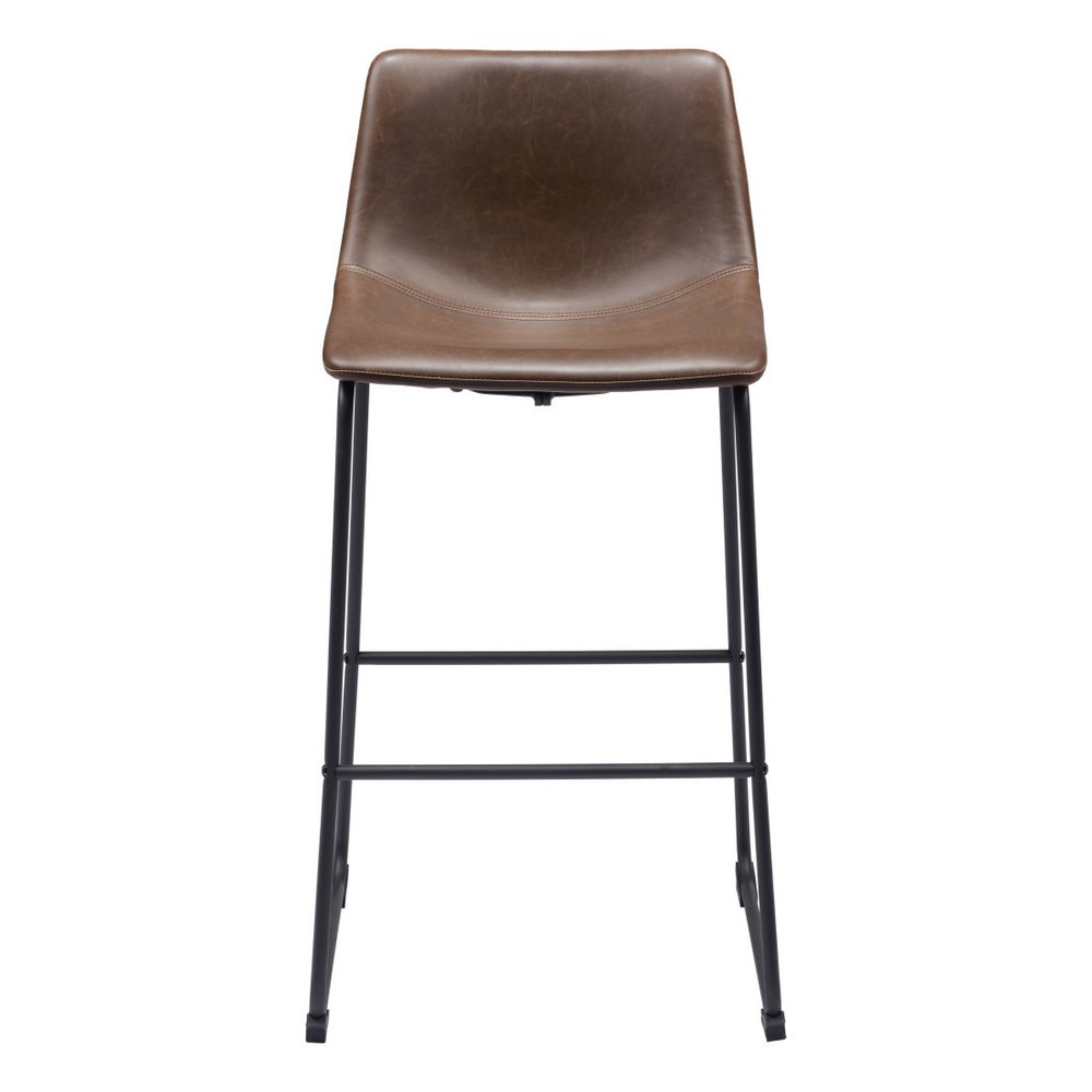 Set of Two 29" Espresso and Black Faux Leather and Steel Counter Height Bar Chairs