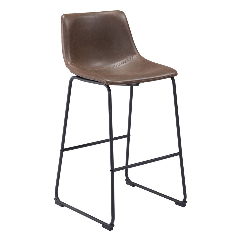 Set of Two 29" Espresso and Black Faux Leather and Steel Counter Height Bar Chairs