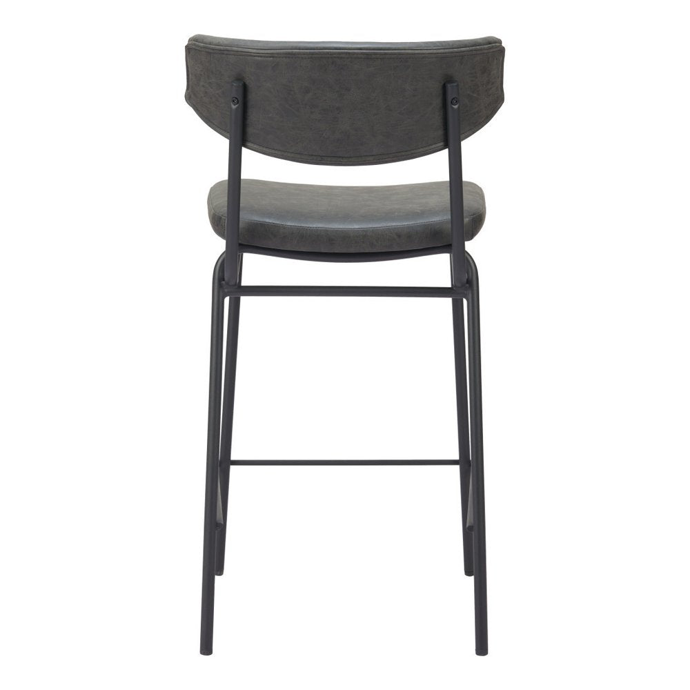 Set of Two 30" Black Faux Leather and Steel Low Back Bar Height Bar Chairs