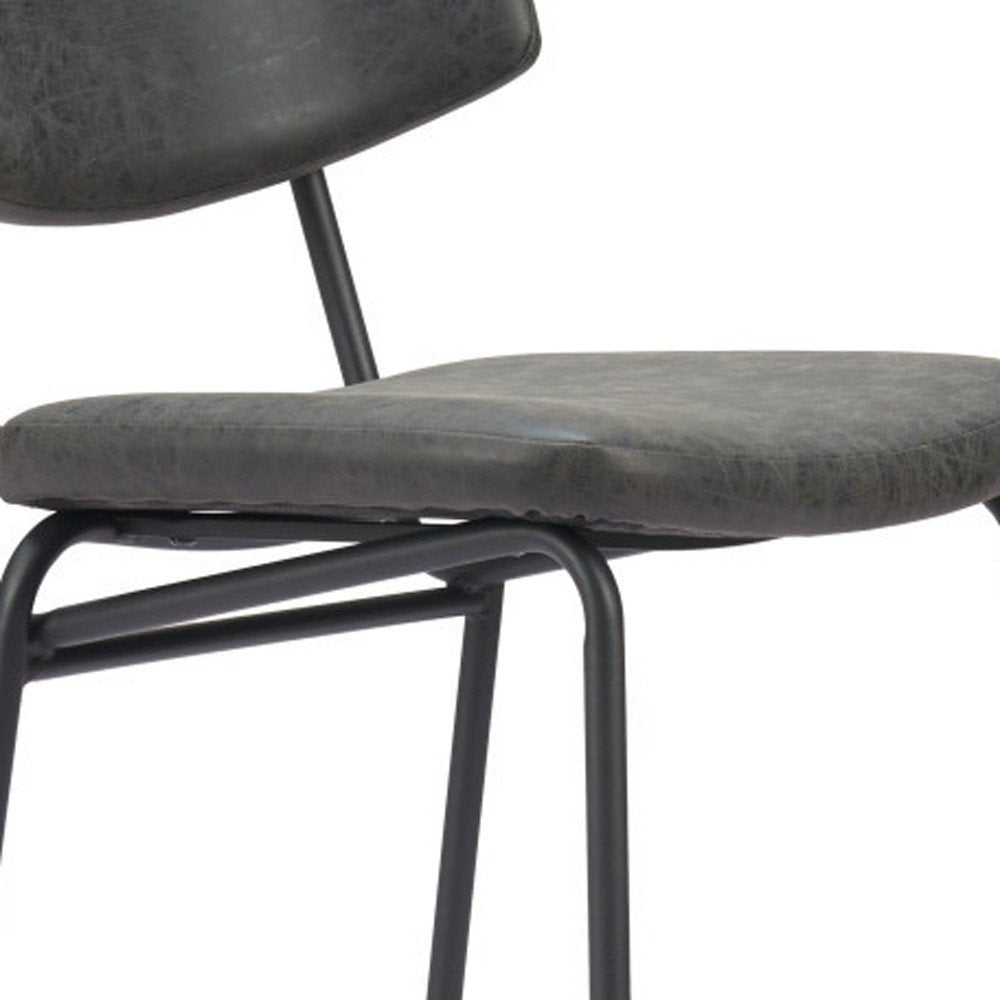 Set of Two 30" Black Faux Leather and Steel Low Back Bar Height Bar Chairs
