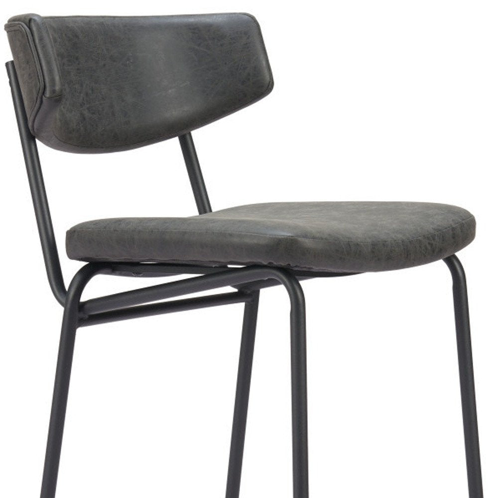 Set of Two 30" Black Faux Leather and Steel Low Back Bar Height Bar Chairs