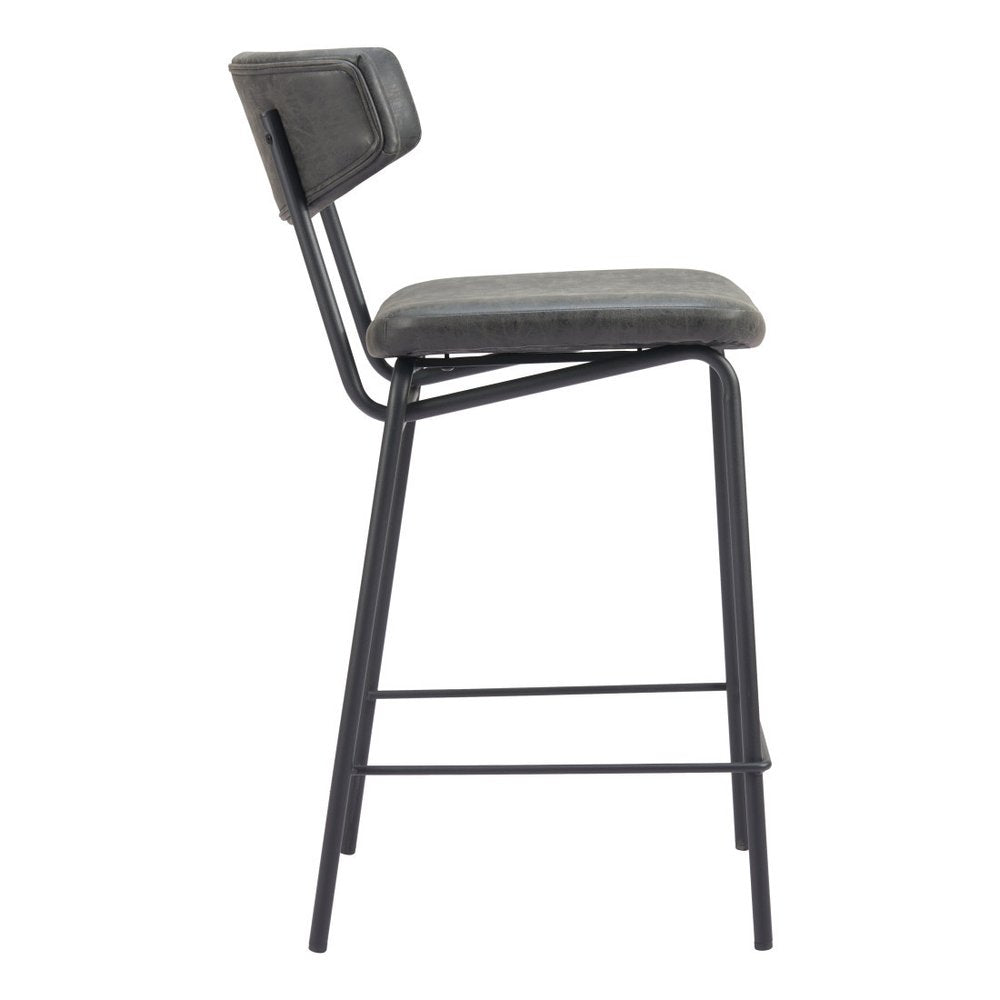 Set of Two 30" Black Faux Leather and Steel Low Back Bar Height Bar Chairs