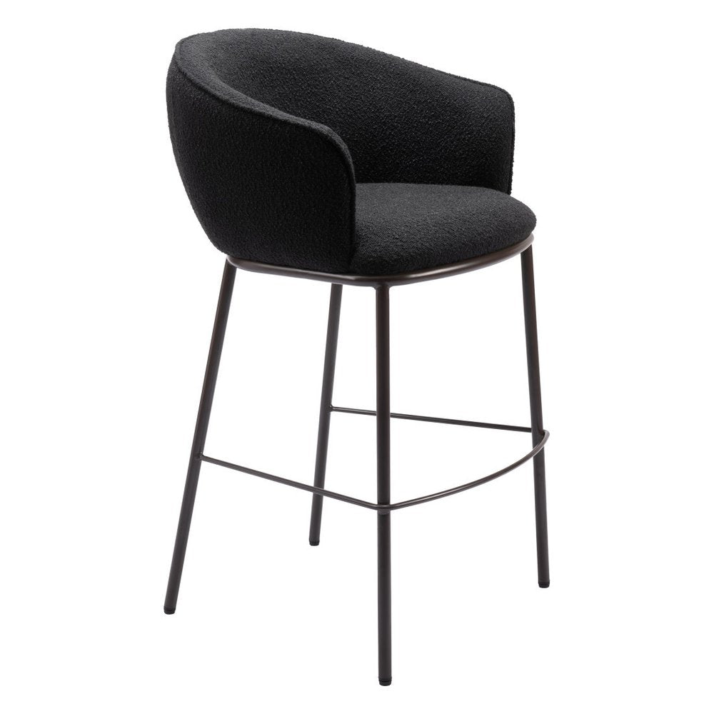 30" Black And Bronze Shearling And Steel Bar Height Bar Chair
