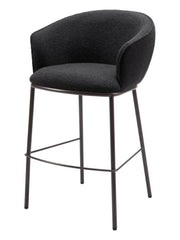 30" Black And Bronze Shearling And Steel Bar Height Bar Chair