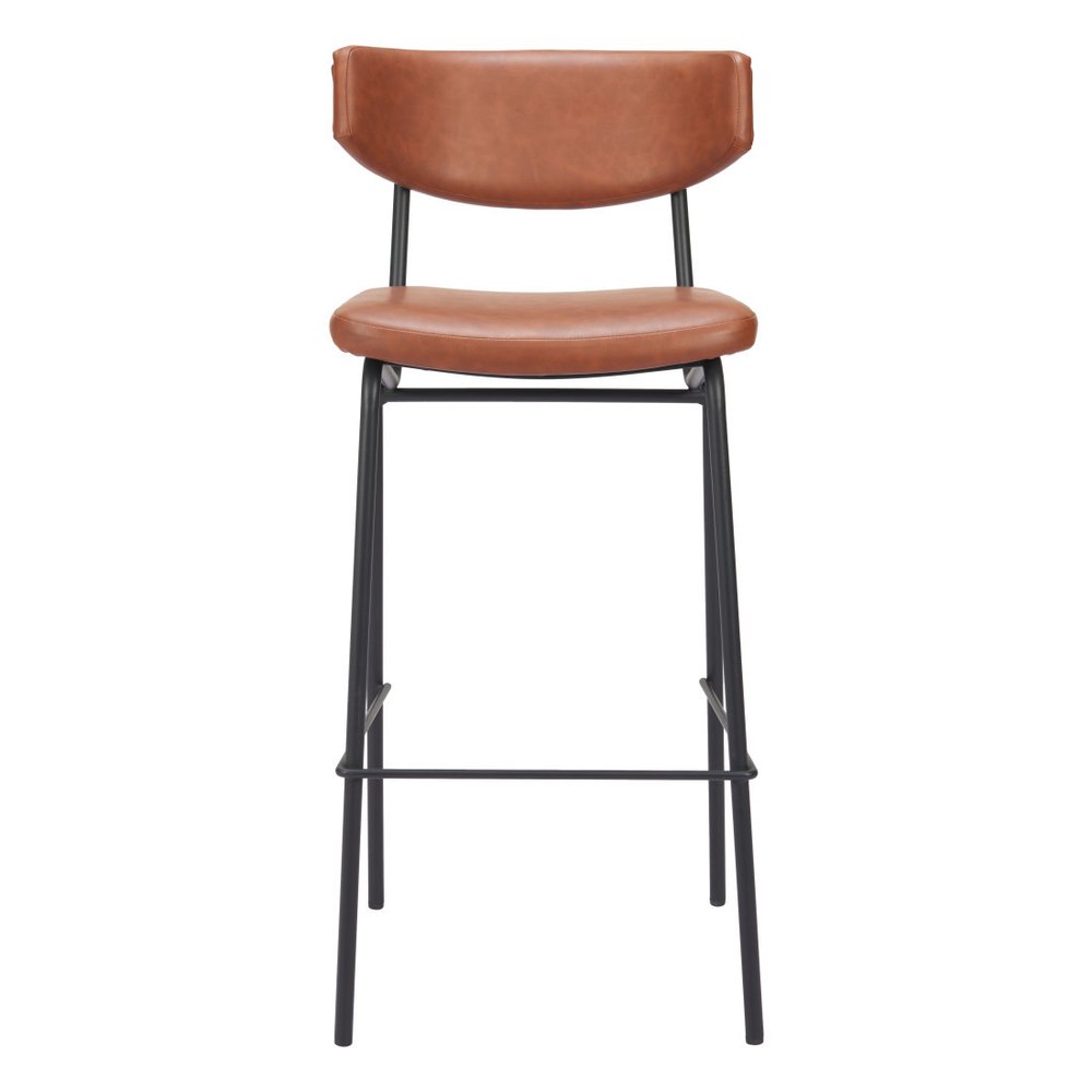 Set of Two 26" Brown And Black Faux Leather And Steel Counter Height Bar Chairs