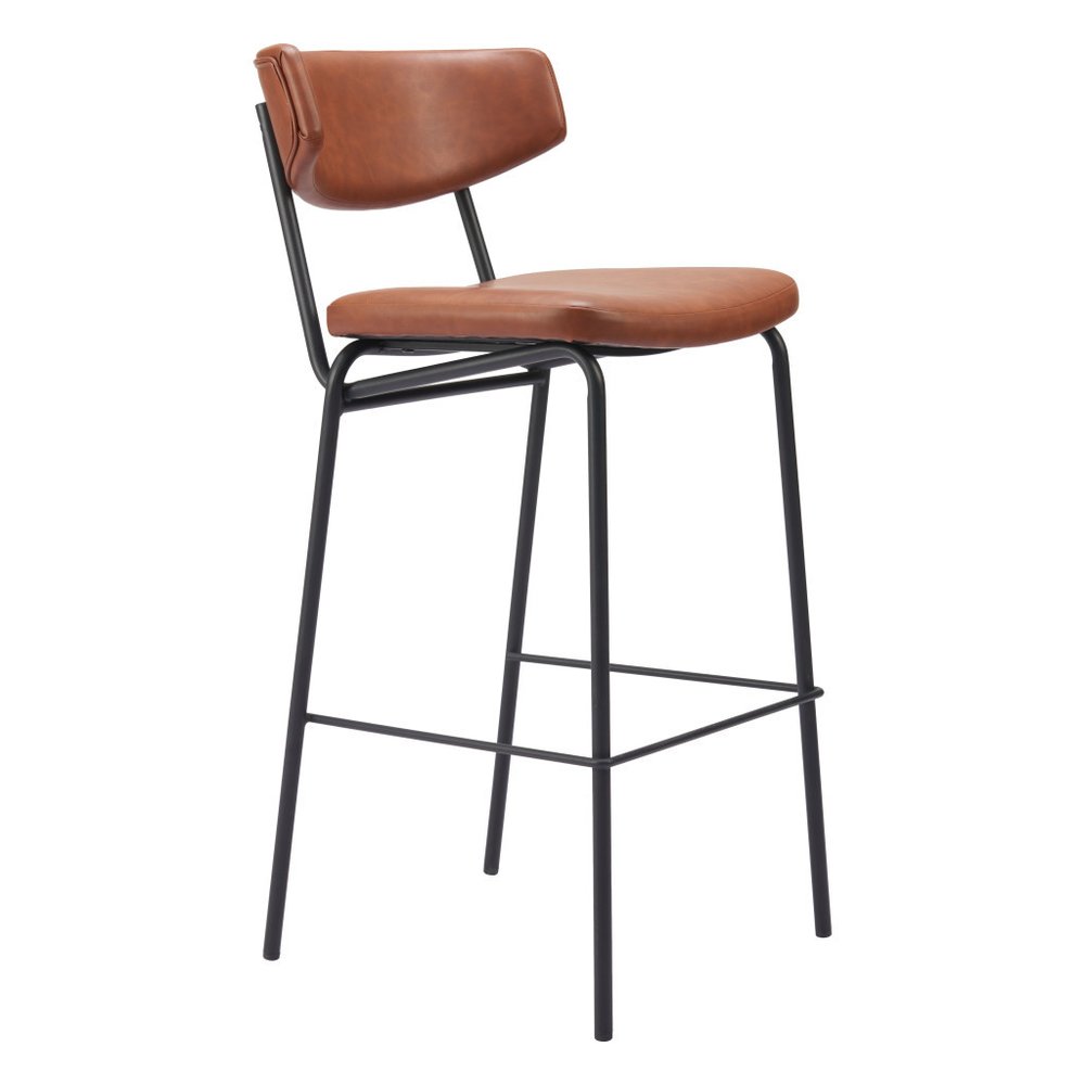 Set of Two 26" Brown And Black Faux Leather And Steel Counter Height Bar Chairs