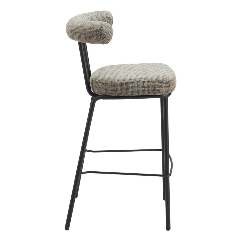 30" Green and Black Chenille and Steel Low Back Bar Height Bar Chair