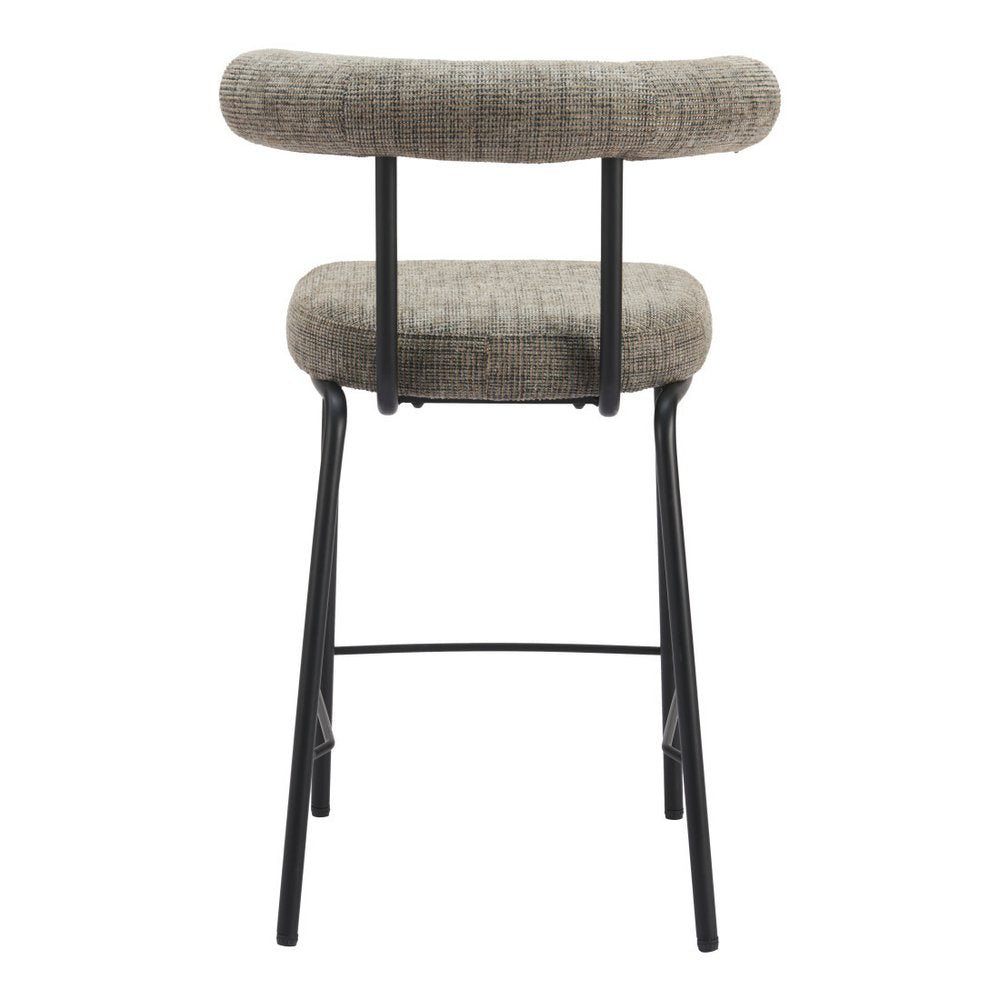 26" Green and Black Chenille and Steel Low Back Counter Height Bar Chair