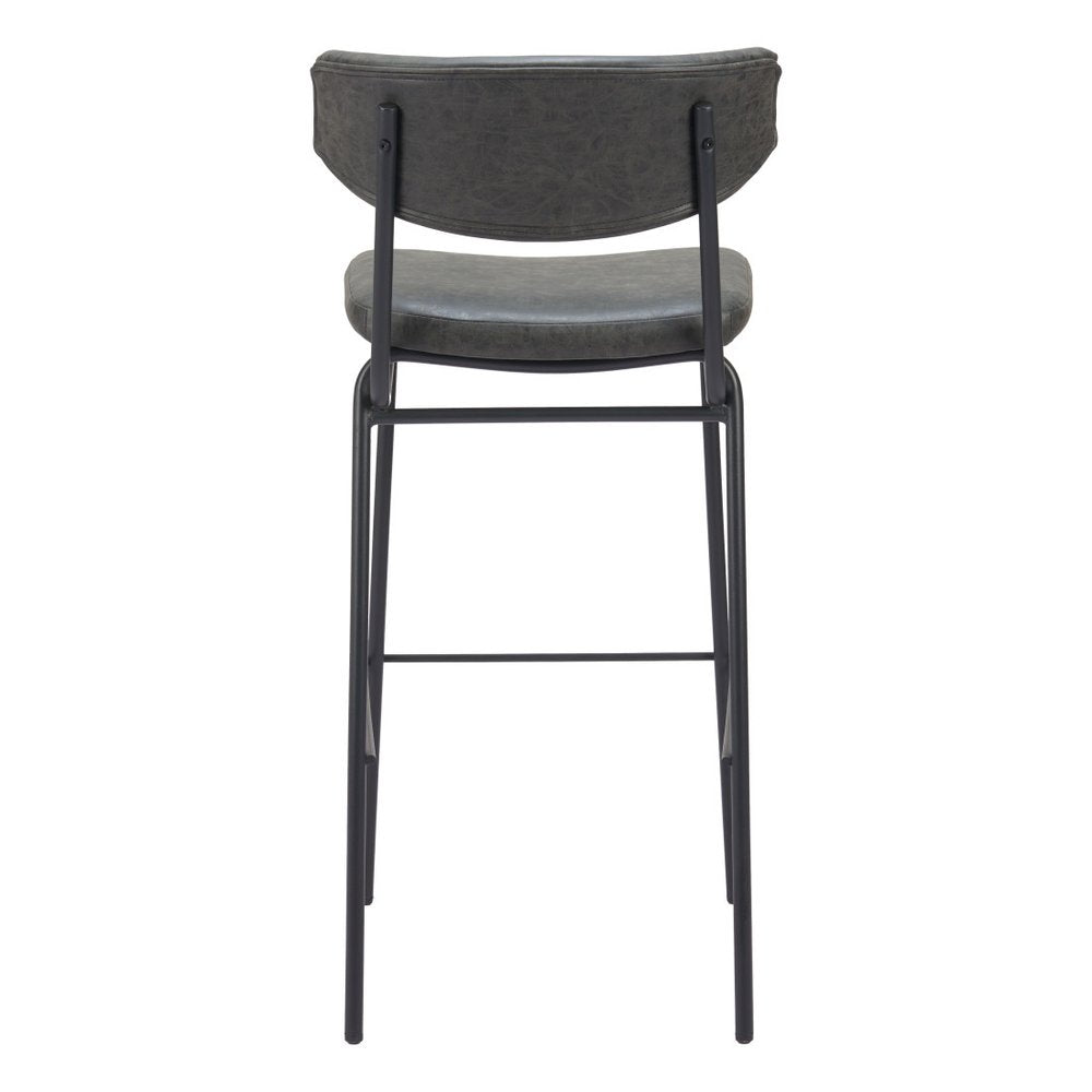 Set of Two 26" Black Faux Leather and Steel Low Back Counter Height Bar Chairs