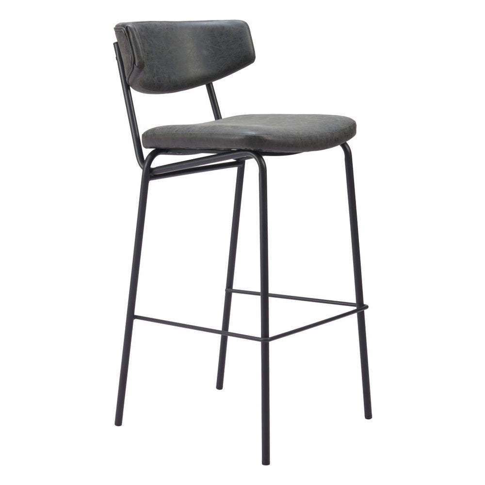 Set of Two 26" Black Faux Leather and Steel Low Back Counter Height Bar Chairs