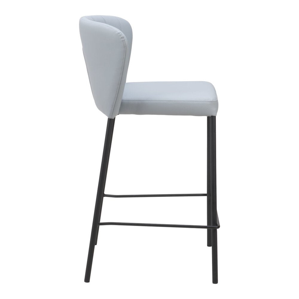 Set of Two 26" Gray And Black Faux Leather And Steel Counter Height Bar Chairs