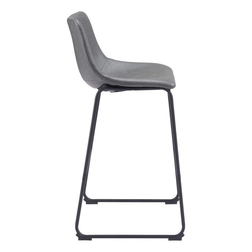 Set of Two 29" Charcoal and Black Faux Leather and Steel Counter Height Bar Chairs