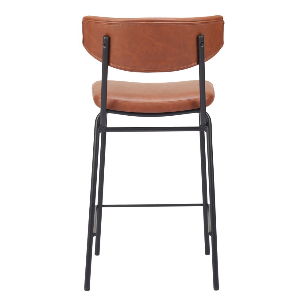 Set of Two 30" Brown and Black Faux Leather and Steel Low Back Bar Height Bar Chairs