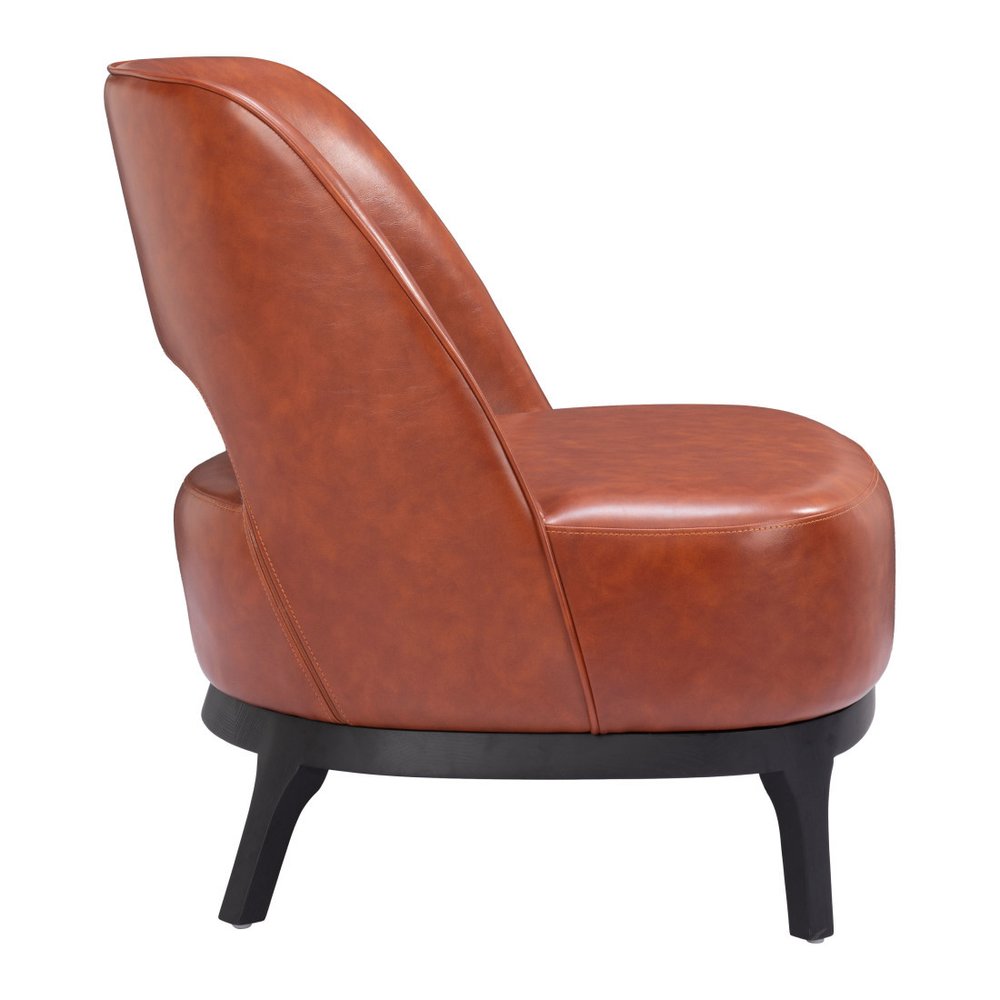 26" Brown And Black Faux Leather And Faux Leather Lounge Chair