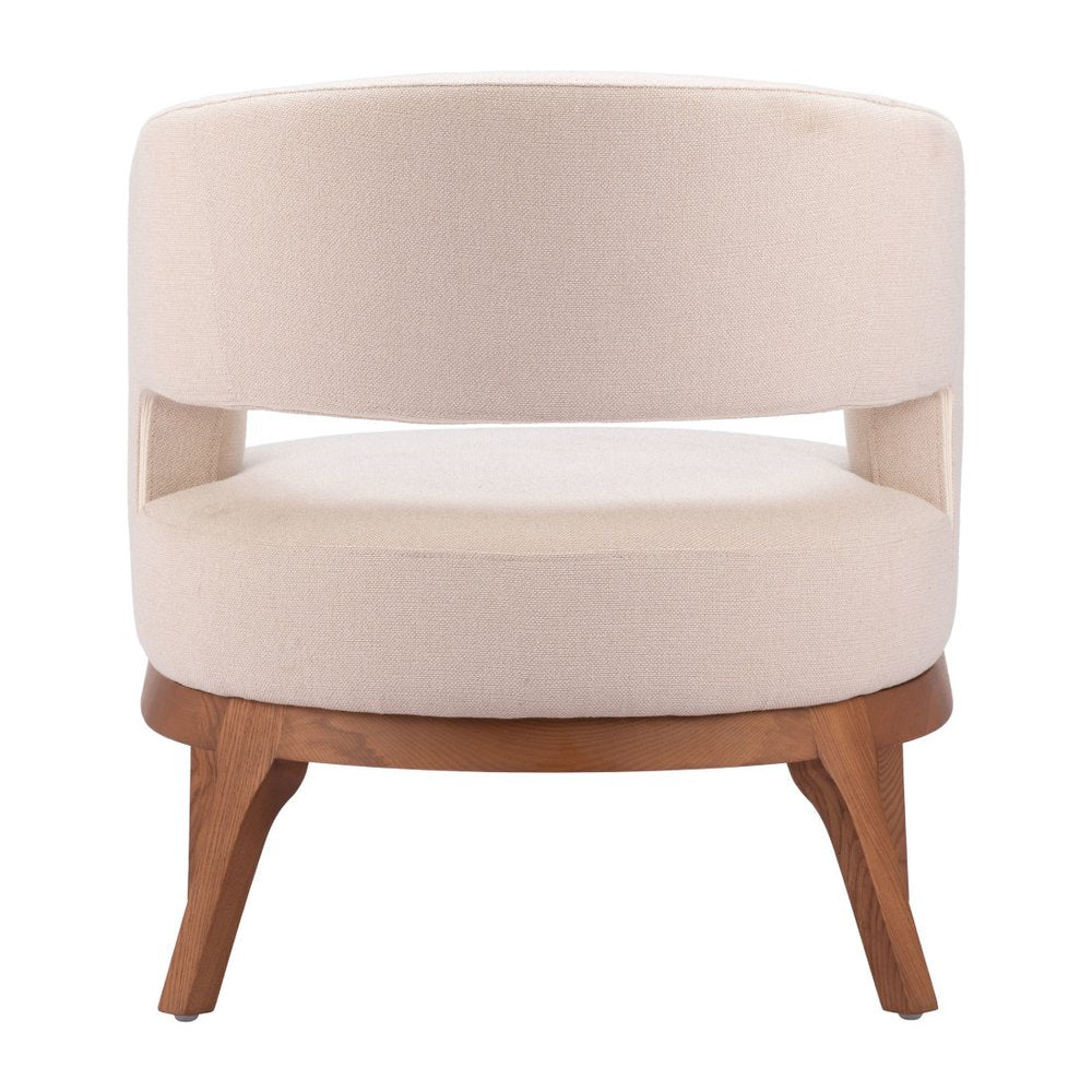 27" Beige And Brown Upholstered Arm Chair