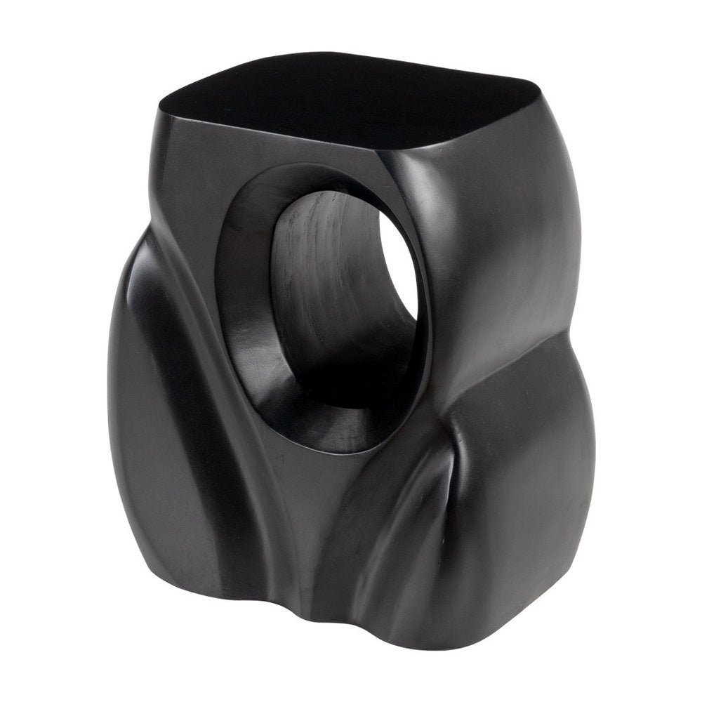 16" Black Solid Wood Figurine End Table