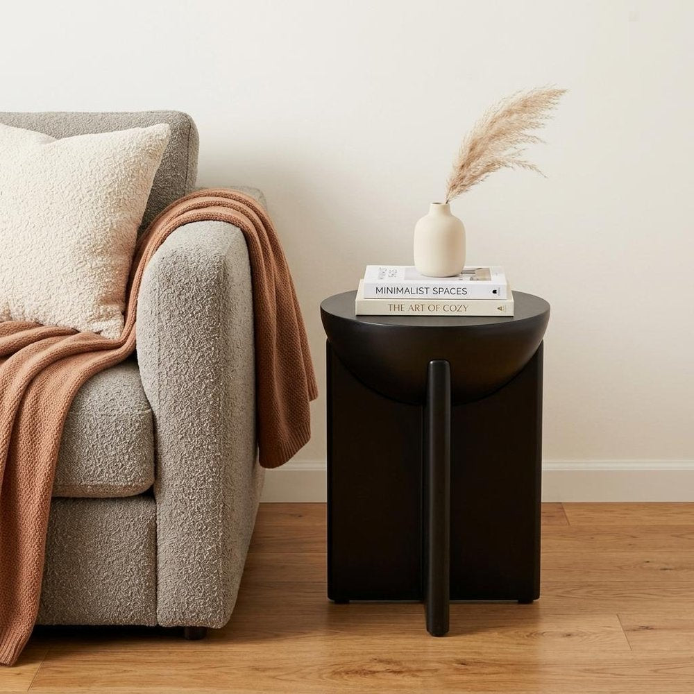 20" Black Solid Wood Round Pedestal End Table
