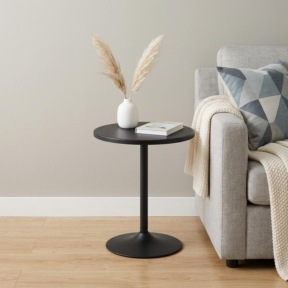 20" Black Iron Round Pedestal End Table