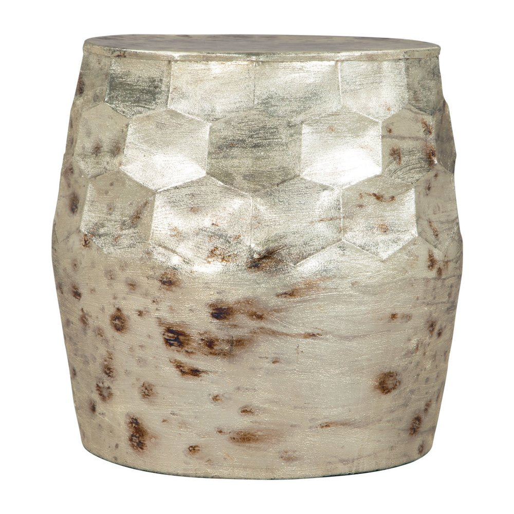22" Beige Iron Round Block End Table