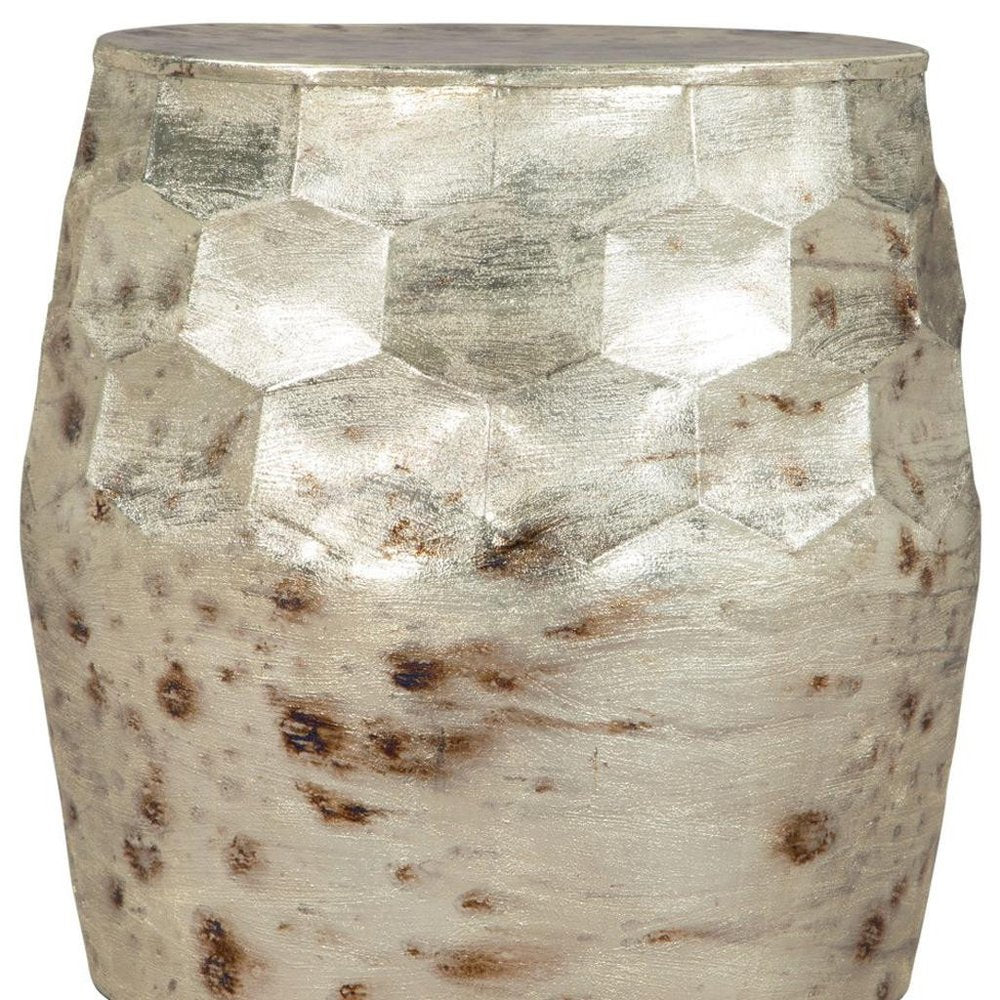 22" Beige Iron Round Block End Table