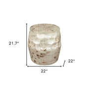 22" Beige Iron Round Block End Table