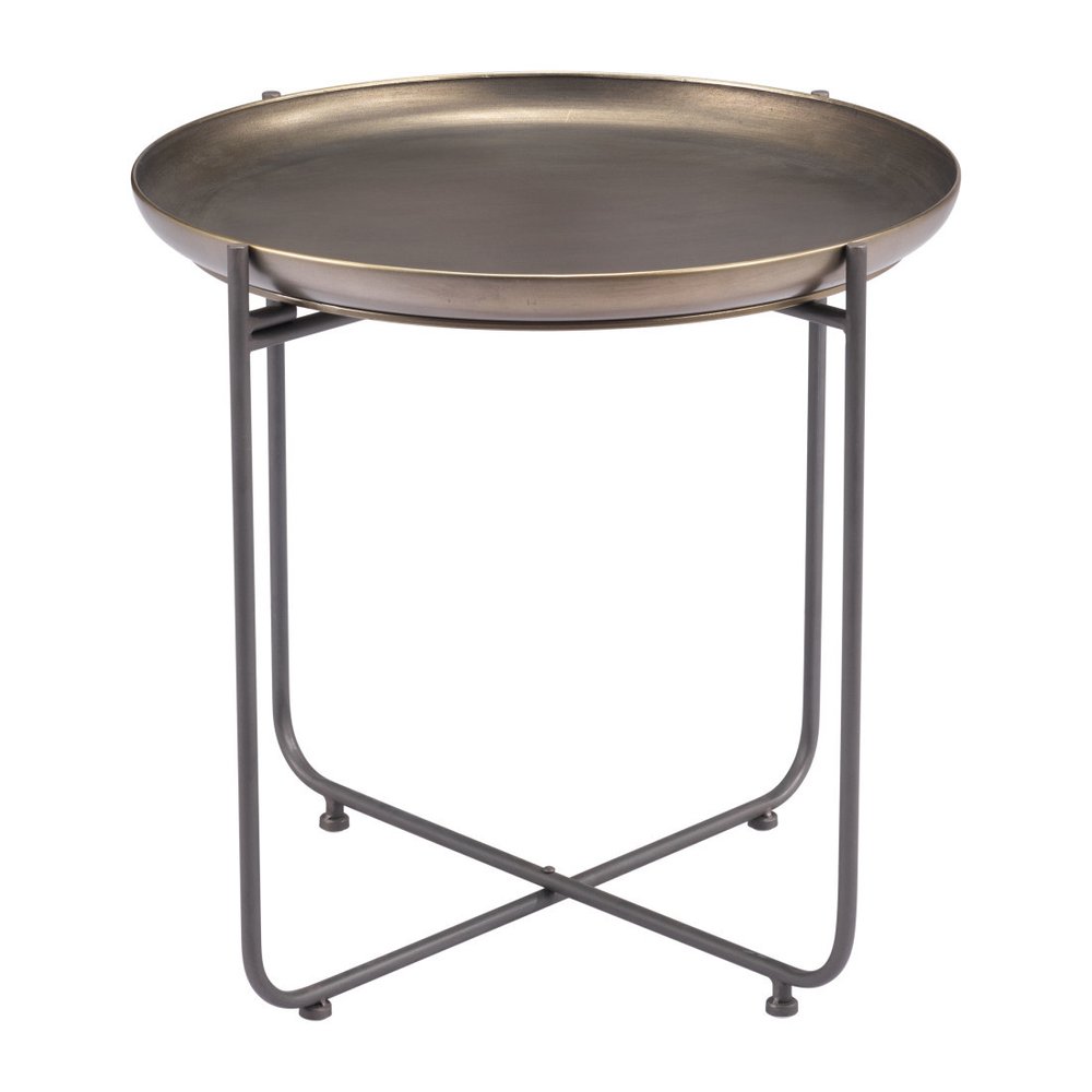 21" Bronze and Gray Steel Round Cross Legs End Table