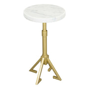 22" White And Gold Marble And Iron Round Pedestal End Table