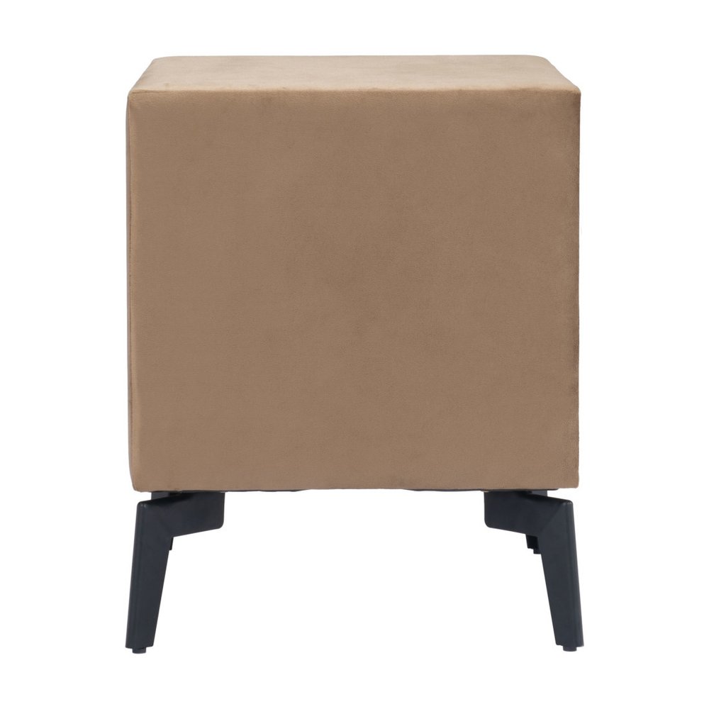 20" Brown and Black Velvet Wood and Steel End Table With Two Drawers